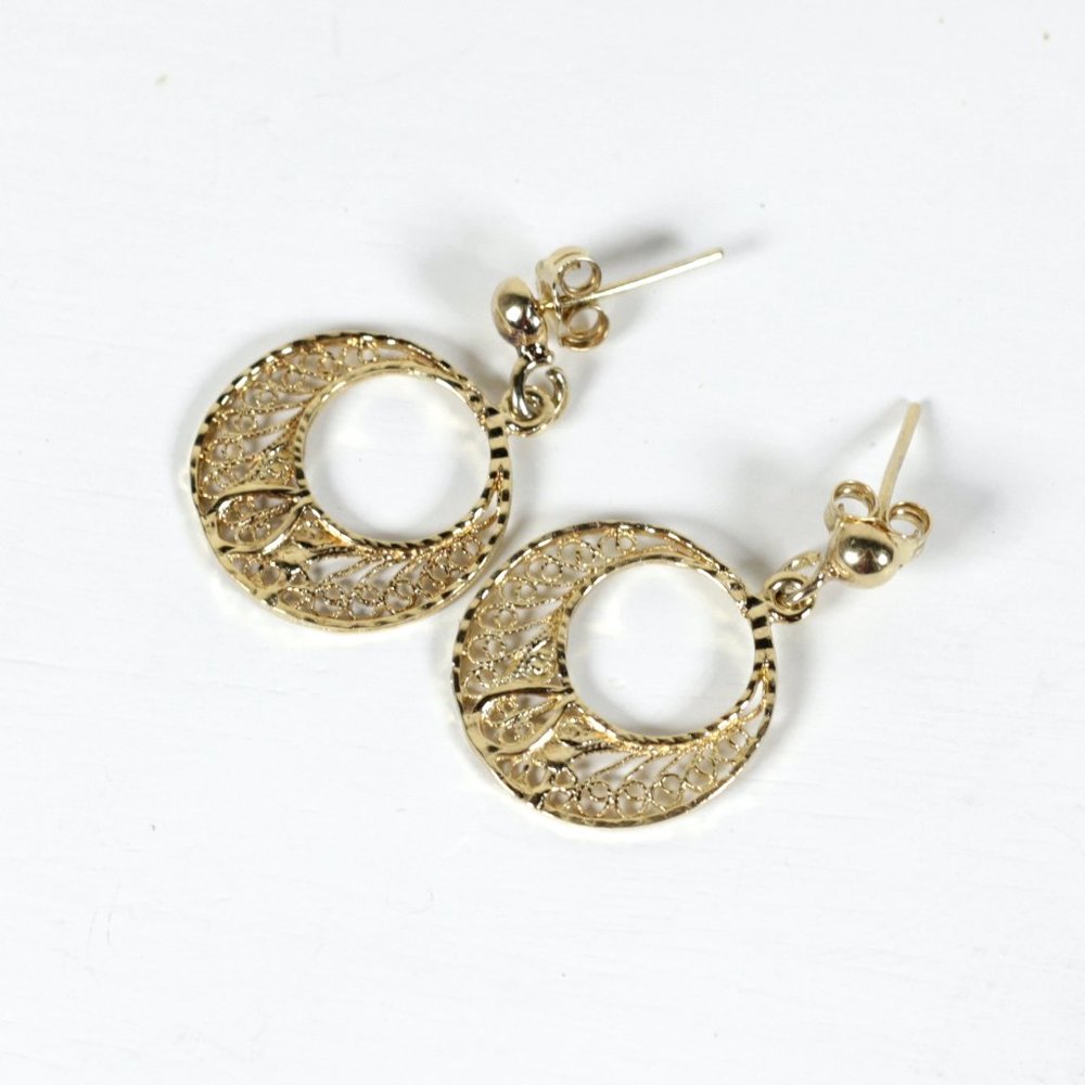 Sterling Silver 925 Gold Vermeil Filigree Dangle Drop Earrings